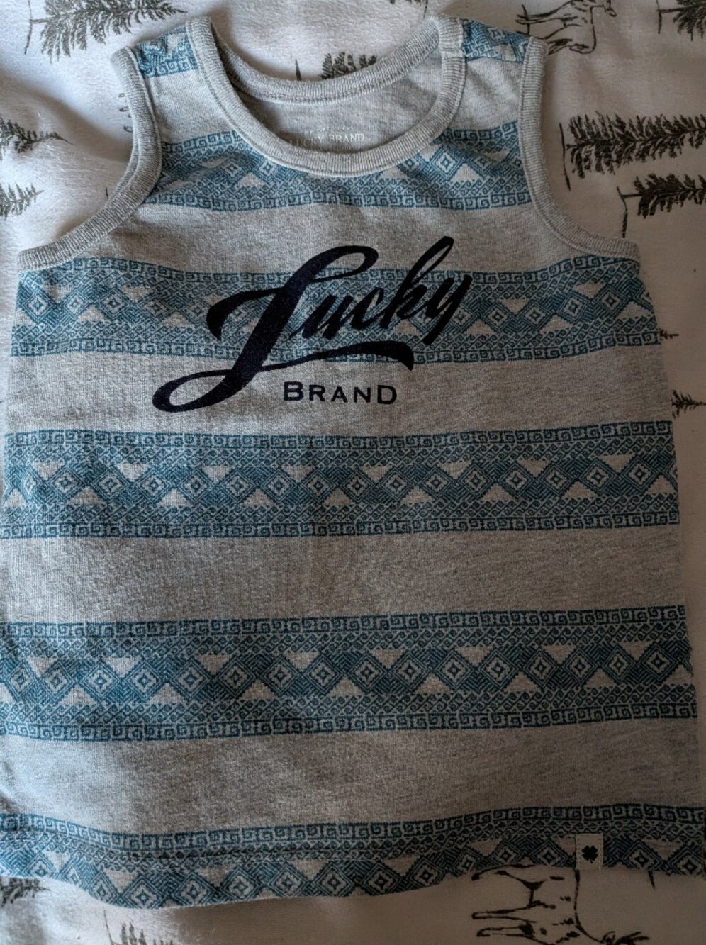 Lucky Brand Teal and Cream Geometric Toddler Tank Top